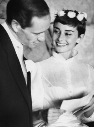 Audrey Hepburn and Mel Ferrer - wedding day 1954.jpg